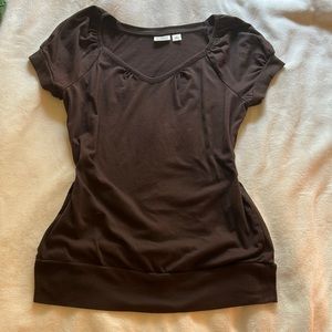 Brown Cato Short Sleeve Peasant Blouse